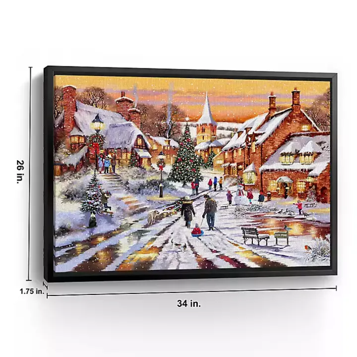 Hometown Snow Day Framed Canvas Art Print