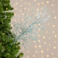 Iced Glitter Coral Branch Christmas Pick