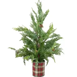Iced Mini Cedar Tree in Plaid Metal Planter