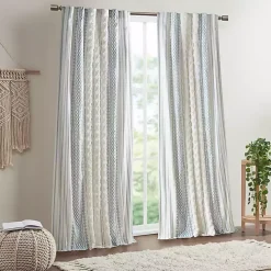 Imani Blue Chenille Stripe Curtain Panel, 84 in.
