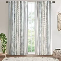 Imani Blue Chenille Stripe Curtain Panel, 84 in.