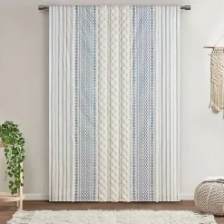 Imani Blue Chenille Stripe Curtain Panel, 84 in.