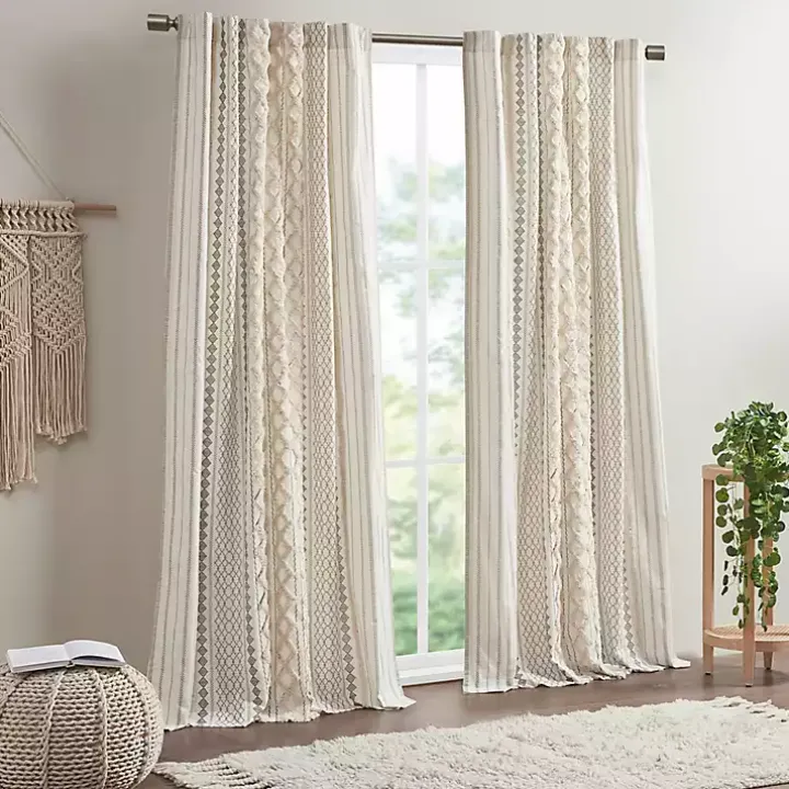Imani Cream Chenille Stripe Curtain Panel, 95 in.