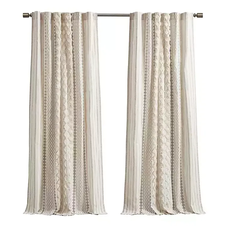 Imani Cream Chenille Stripe Curtain Panel, 95 in.