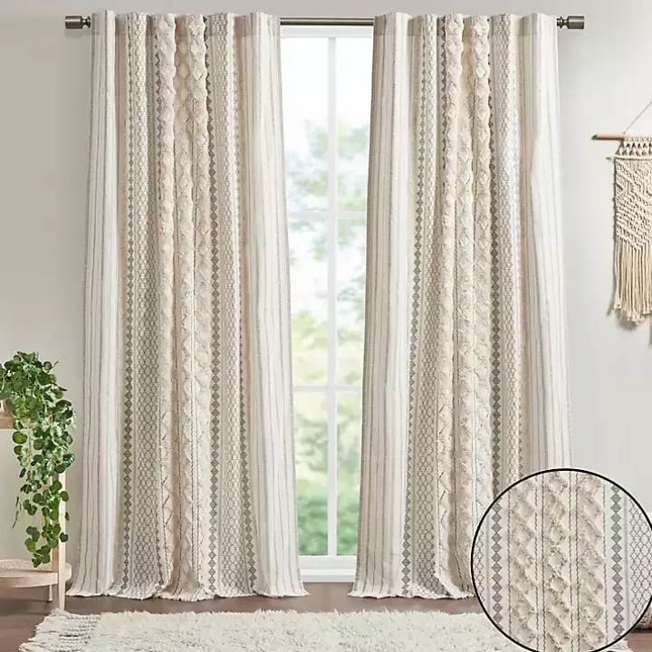Imani Cream Chenille Stripe Curtain Panel, 95 in.