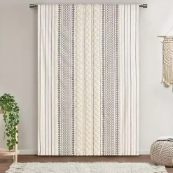 Imani Cream Chenille Stripe Curtain Panel, 95 in.