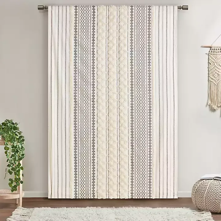 Imani Cream Chenille Stripe Curtain Panel, 95 in.
