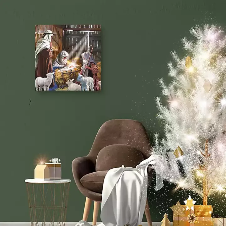 In The Manger Christmas Canvas Art Print