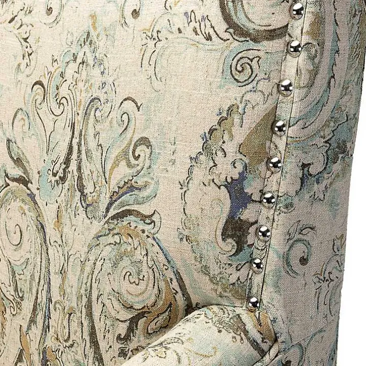 Indigo and Yellow Floral Upholstered Accent Chair