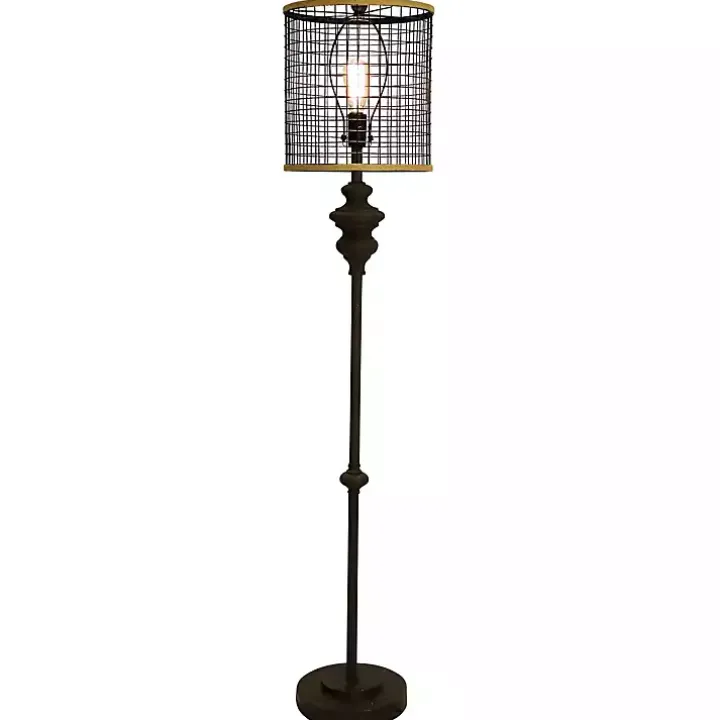 Industrial Edison Bulb Metal Mesh Shade Floor Lamp
