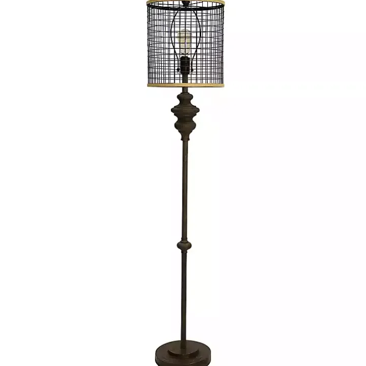 Industrial Edison Bulb Metal Mesh Shade Floor Lamp