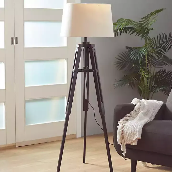 Industrial Tripod Wooden Floor Lamp