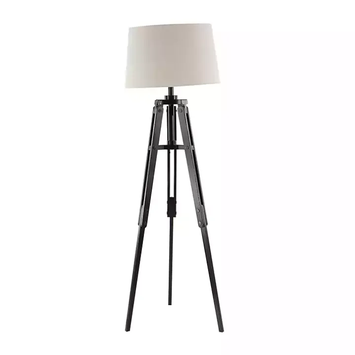 Industrial Tripod Wooden Floor Lamp