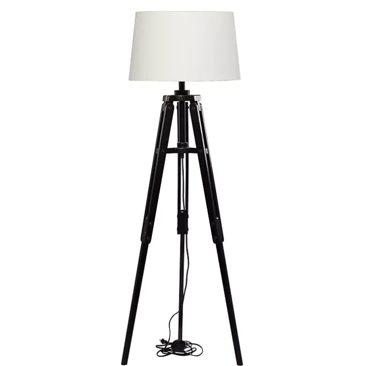 Industrial Tripod Wooden Floor Lamp