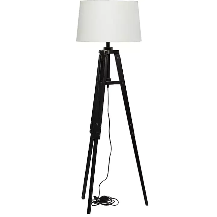 Industrial Tripod Wooden Floor Lamp