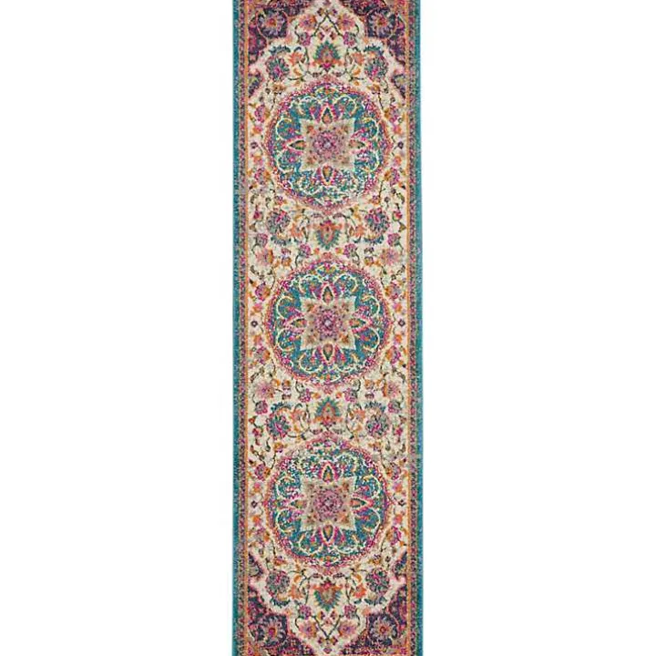 Ivory & Multi Floral Medallion Runner, 2x10