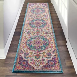 Ivory & Multi Floral Medallion Runner, 2x10