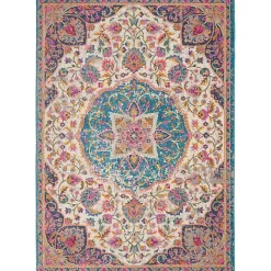 Ivory & Multi Floral Medallion Area Rug, 6x9