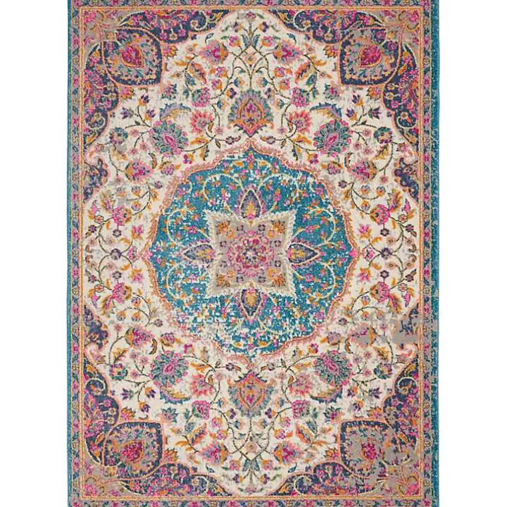 Ivory & Multi Floral Medallion Area Rug, 6x9