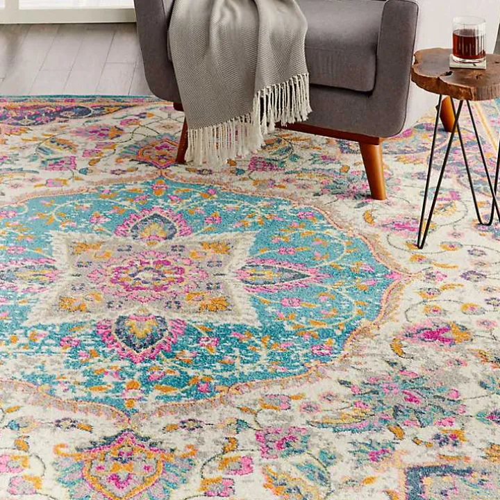 Ivory & Multi Floral Medallion Area Rug, 6x9