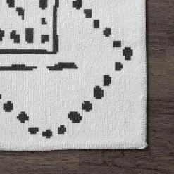 Ivory and Black Diamond Washable Area Rug, 4x6