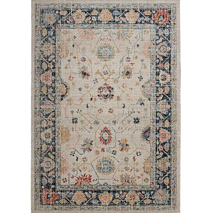Ivory and Blue Traditional Floral Area Rug, 5x7