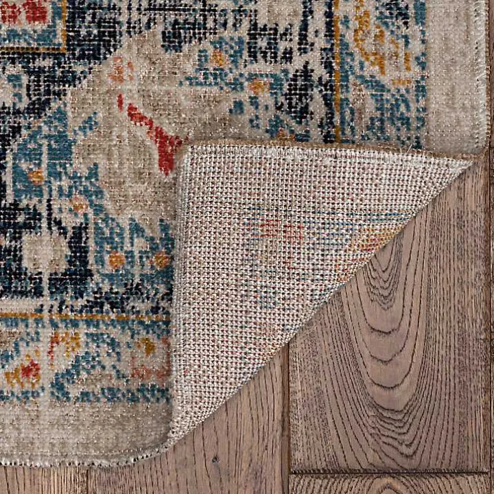 Ivory and Blue Traditional Floral Area Rug, 5x7