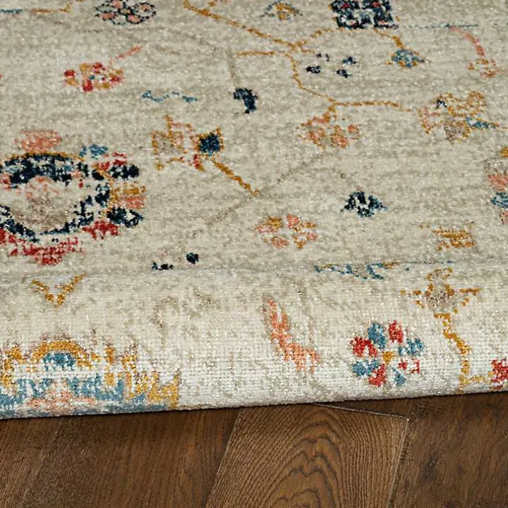 Ivory and Blue Traditional Floral Area Rug, 5x7