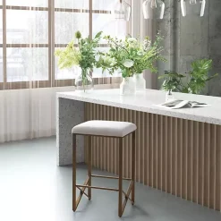 Ivory and Gold Backless Counter Stool