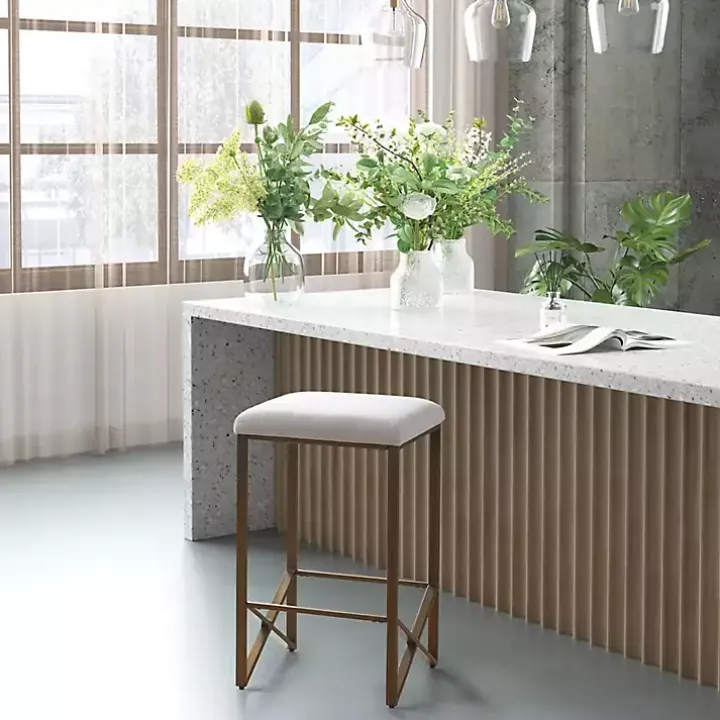 Ivory and Gold Backless Counter Stool