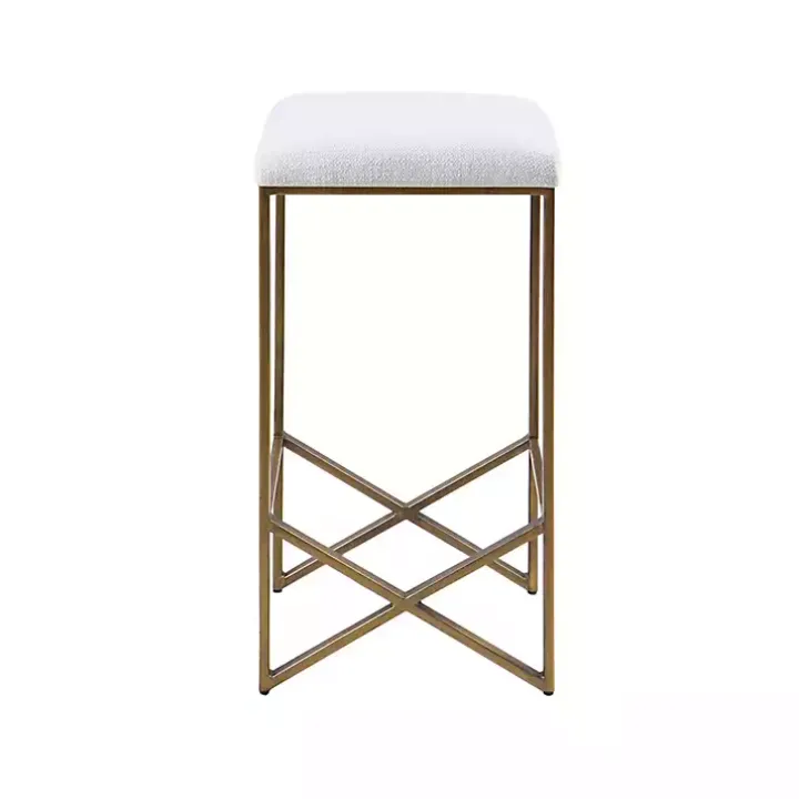 Ivory and Gold Backless Counter Stool