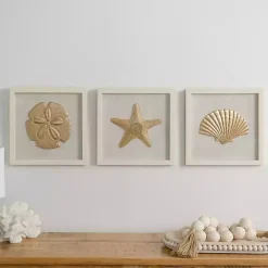 Ivory and Gold Shell Shadow Wall Plaques, Set of 3