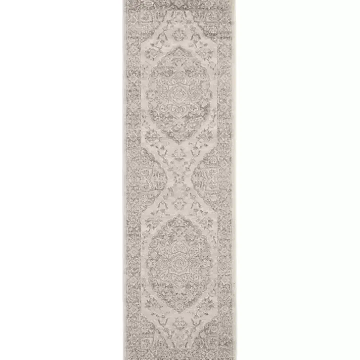 Ivory and Gray Oushak Medallion Runner, 2x7