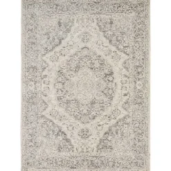 Ivory and Gray Oushak Medallion Area Rug, 5x7