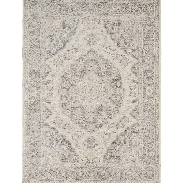 Ivory and Gray Oushak Medallion Area Rug, 5x7