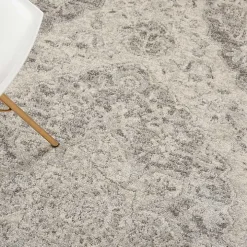 Ivory and Gray Oushak Medallion Area Rug, 5x7