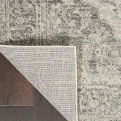 Ivory and Gray Oushak Medallion Area Rug, 6x9