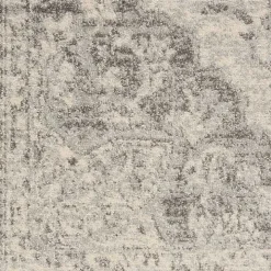 Ivory and Gray Oushak Medallion Area Rug, 6x9