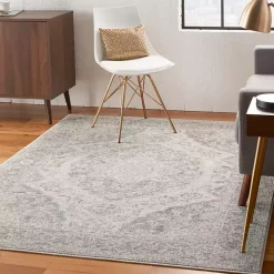 Ivory and Gray Oushak Medallion Area Rug, 6x9