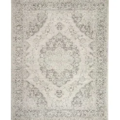 Ivory and Gray Oushak Medallion Area Rug, 7x10