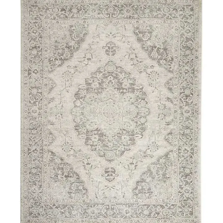 Ivory and Gray Oushak Medallion Area Rug, 7x10