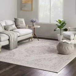 Ivory and Gray Oushak Medallion Area Rug, 8x10