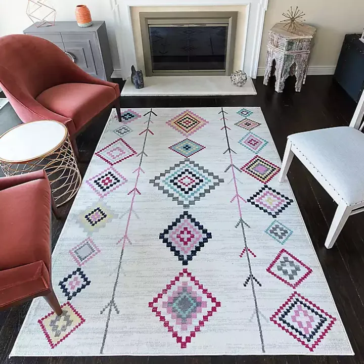 Ivory and Multicolor Aztec Area Rug, 8x10