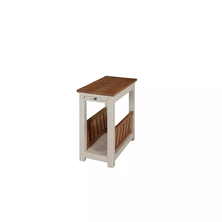 Ivory and Natural Wood Magazine Shelf Accent Table