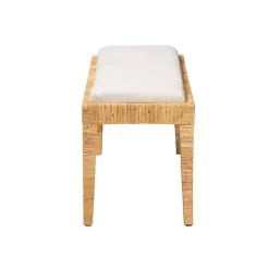 Ivory and Natural Woven Rattan Bench