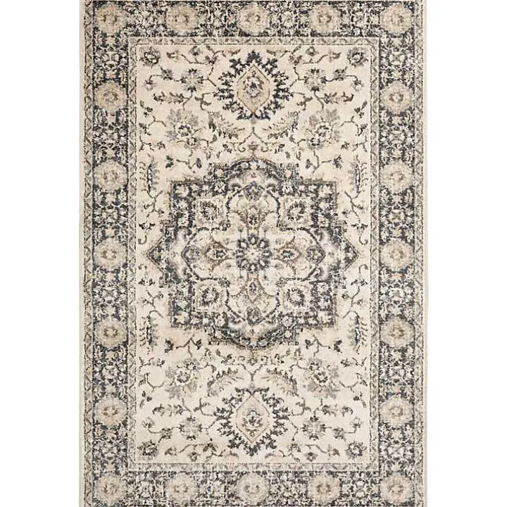 Ivory and Navy Laur Vintage Area Rug, 7x9