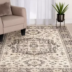 Ivory and Navy Laur Vintage Area Rug, 7x9