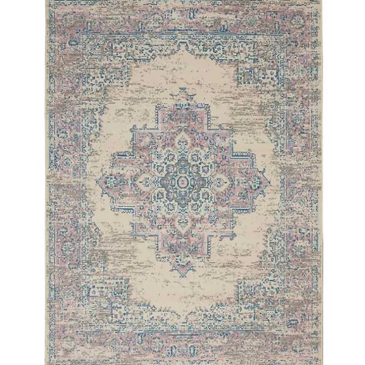 Ivory and Pink Central Medallion Area Rug, 5x7