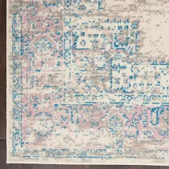 Ivory and Pink Central Medallion Area Rug, 5x7