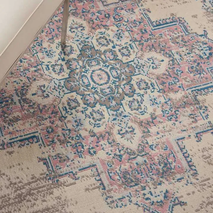 Ivory and Pink Central Medallion Area Rug, 5x7